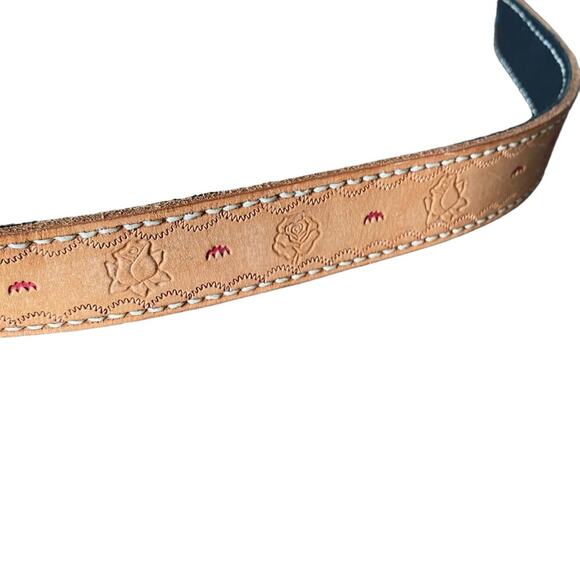 Vintage Tan Leather Stamped Belt Lil Mama Pops Tim Floral size XL - Picture 7 of 8